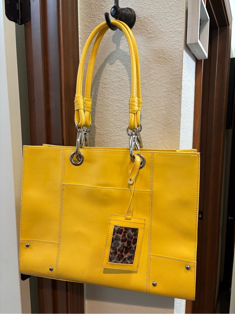 Wilsons Leather Yellow Tote with Leopard Accent